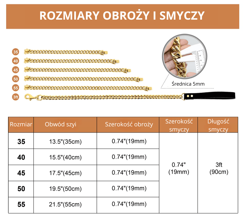 304 Stal Nierdzewna – Stalowy Łańcuch dla Psa | Super Wytrzymała Obroża i Smycz